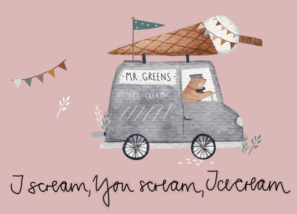 Postkarte Eis-Truck I scream, you scream, icecrem
