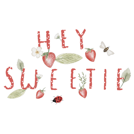 Hey Sweetie Erdbeer Bügelbild ca. 9x15,5 cm