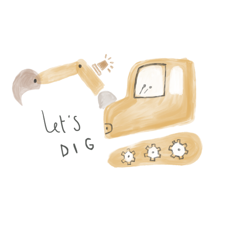 Bagger Let's Dig Bügelbild ca. 10x15,5 cm
